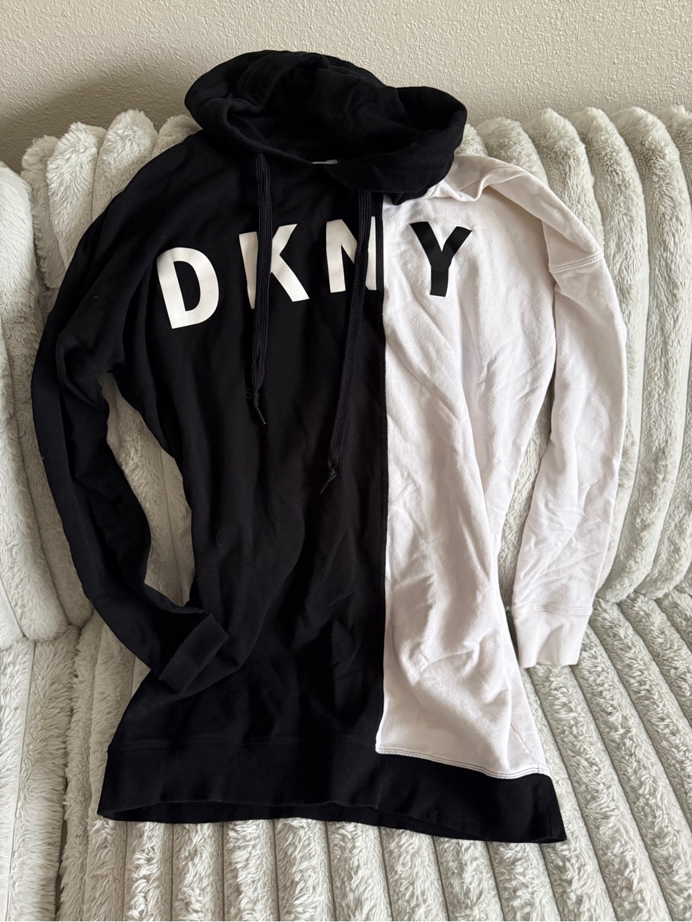 DKNY Black & White Split Hoodie Sweater dress